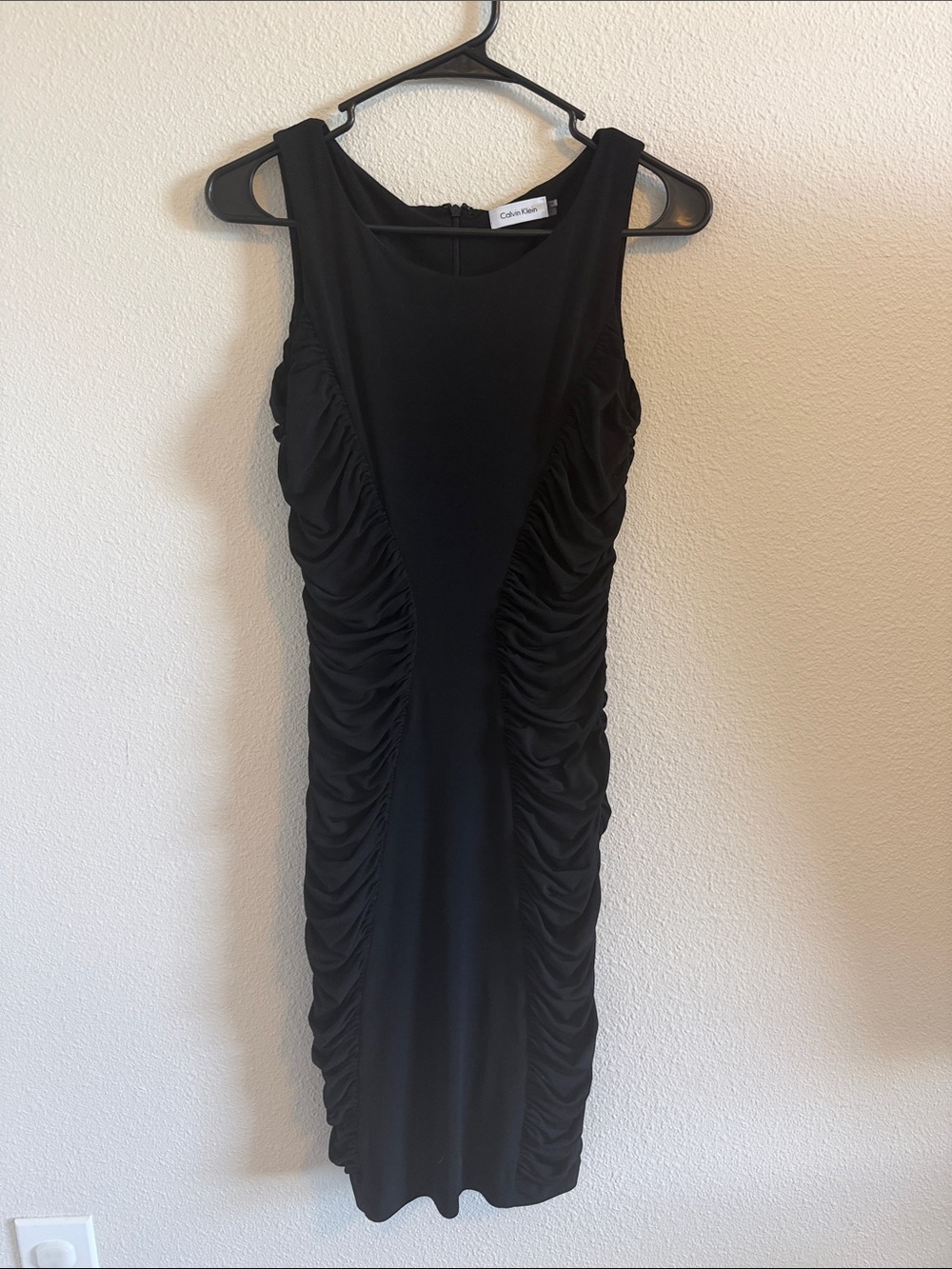 Calvin Klein Black Ruched Midi Sheath Dress